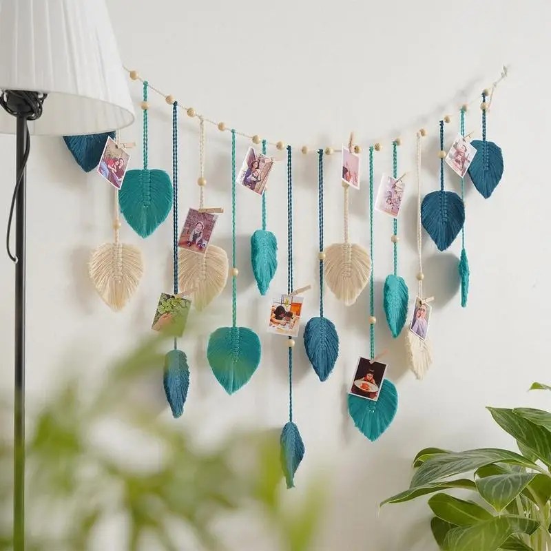 Boho macrame คลิปแขวนผนังแขวนผนังภาพแขวนผนังตกแต่ง Boho เก๋ไก๋พรมขนนก Boho macrame เครื่องตกแต่งฝาผนังสำหรับสถานรับเลี้ยงเด็กห้องนอน