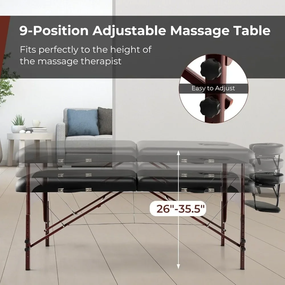 Draagbare massagetafel 84 inch, opklapbaar wimperbed met premium schuim en beukenhouten poten, professioneel spa-salonbed met gezichtswieg