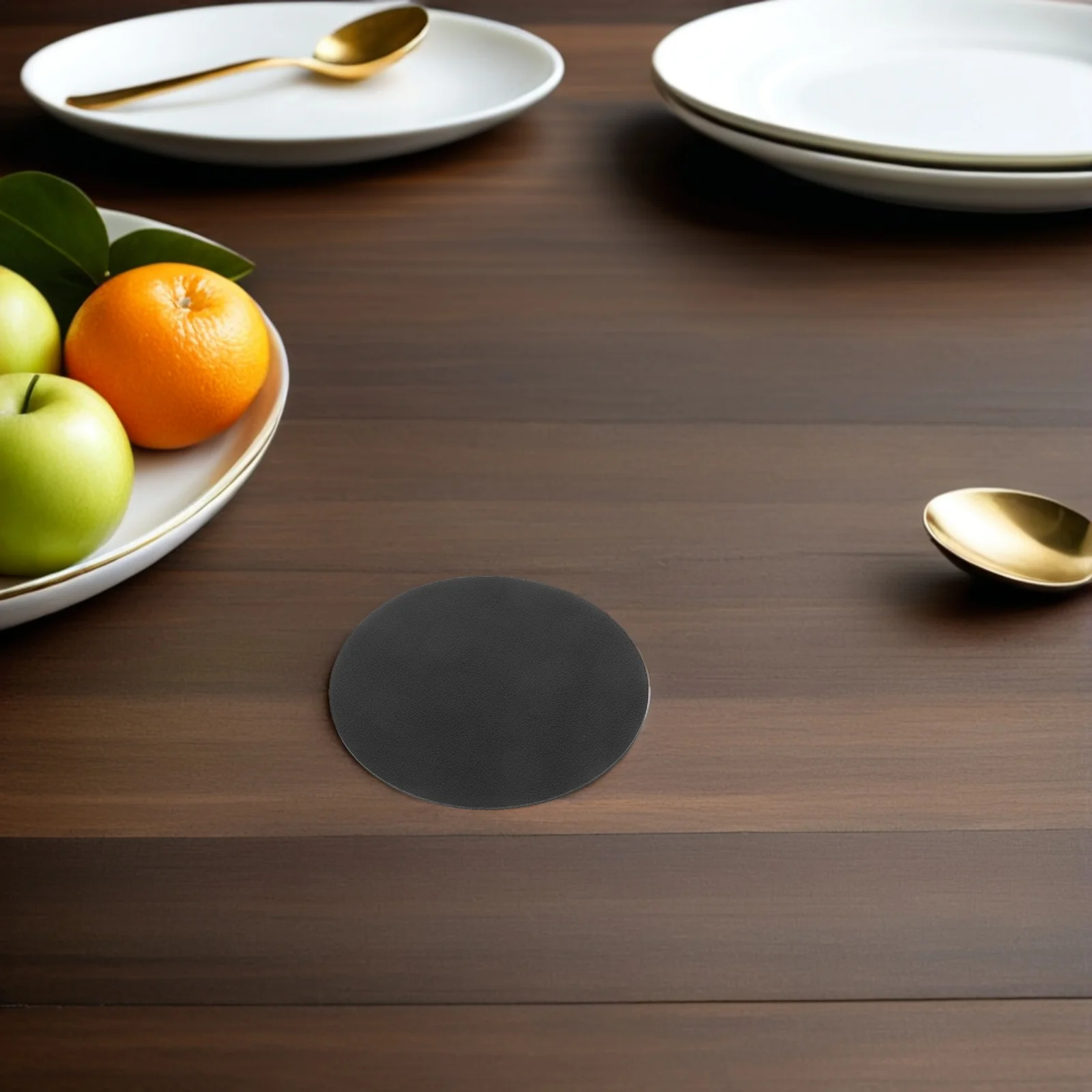 

6Pcs Black PU Round Coasters Non-Slip Heatproof Table Cup Mats for Office Desk Kitchen Drink Placemat Waterproof Coffee