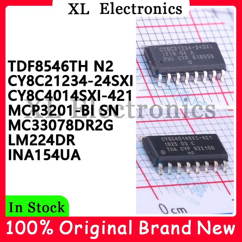 مكونات إلكترونية متنوعة: TDF8546TH, CY8C21234, CY8C4014SXI, MCP3201, MC33078DR2G, LM224DR, INA154UA