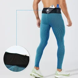 Marathon Running Tights Men's Gym Compression Pants Pockets Elastic Yoga Leggings Sports Fitness Double Deck Workout Trousers