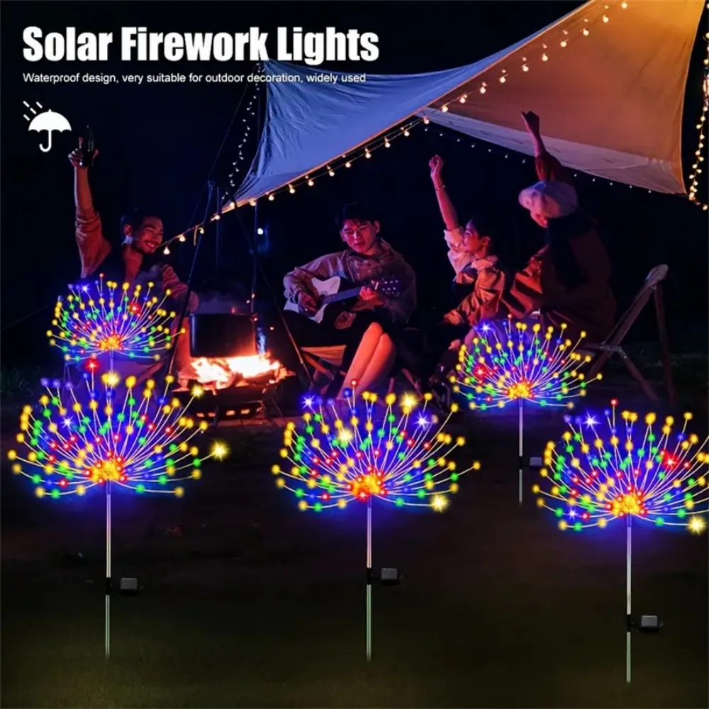 1PC/2PC LED Solar Fireworks Ground Plug in Light,Multicolor,Used for Holiday,Courtyard,Balcony,Flower Bed Decoration