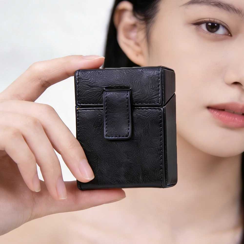 20 Sticks PU Leather Case Holder Pocket Cigarette Box Rugged Leather Cigarette & Lighter Case for Women Men