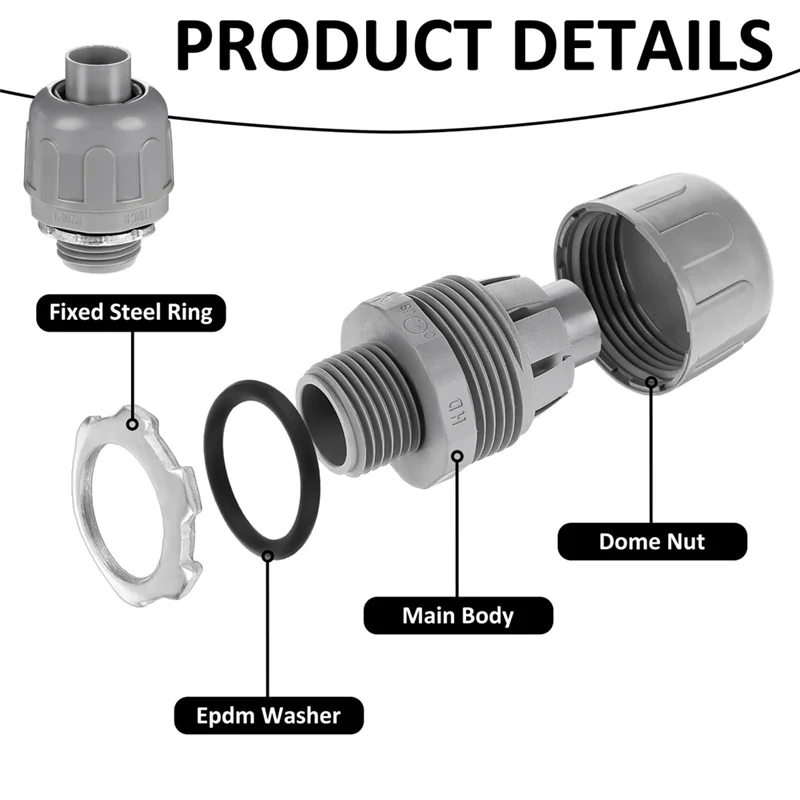-AT37 20 Pcs Conduit Connectors, 1/2 Inch Liquid Tight Connector NPT Non-Metallic For PVC Electrical Flexible Conduit Fittings