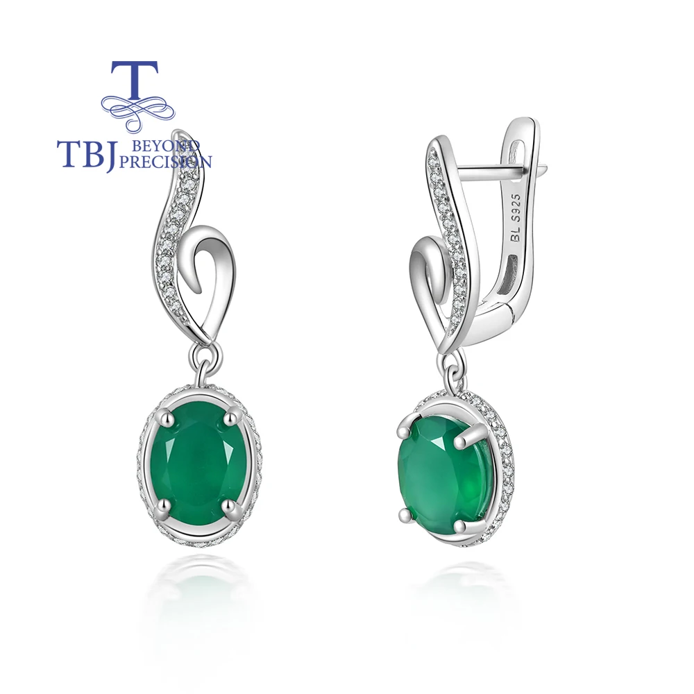 

Gorgeous cubic zircon with natural green agate gemstone sterling silver earrings for women and girls birthday gifts