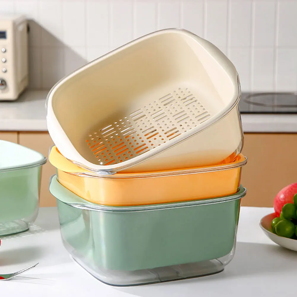 

Double Layer Vegetable Washing Basket Kitchen Drain Basket Bowl Fruit Drain Food Large Capacity Plastic Strainer Bowl