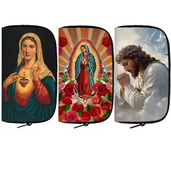 Nostra signora di Guadalupe Icon Printing portafoglio donna Mary religione borse carta di credito auricolare telefono portamonete portamonete lungo