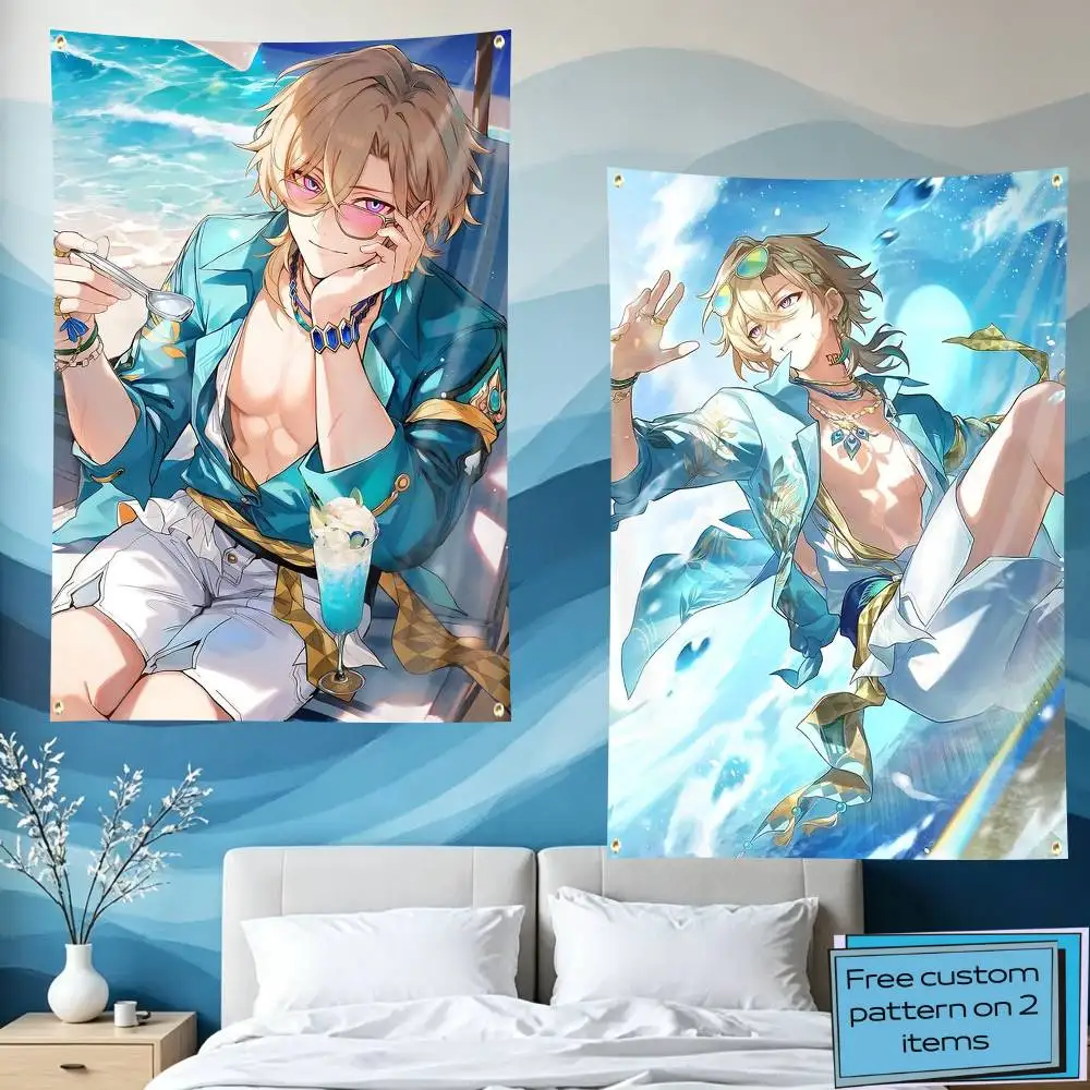 A-Aventurine Waveflair Game HSR Flag Tapestry Banner for Bedroom Living Room Outdoor Camping Custom Supported