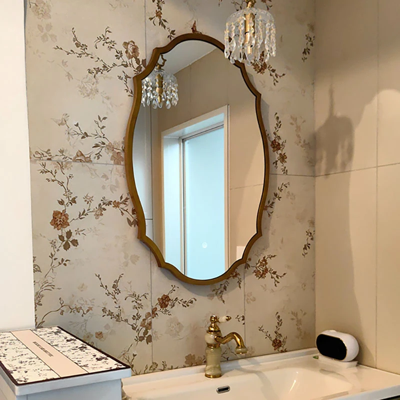 Retro makeup mirror, wooden frame decorative mirror, three-color light wall mirror, bathroom mirror with defogging function