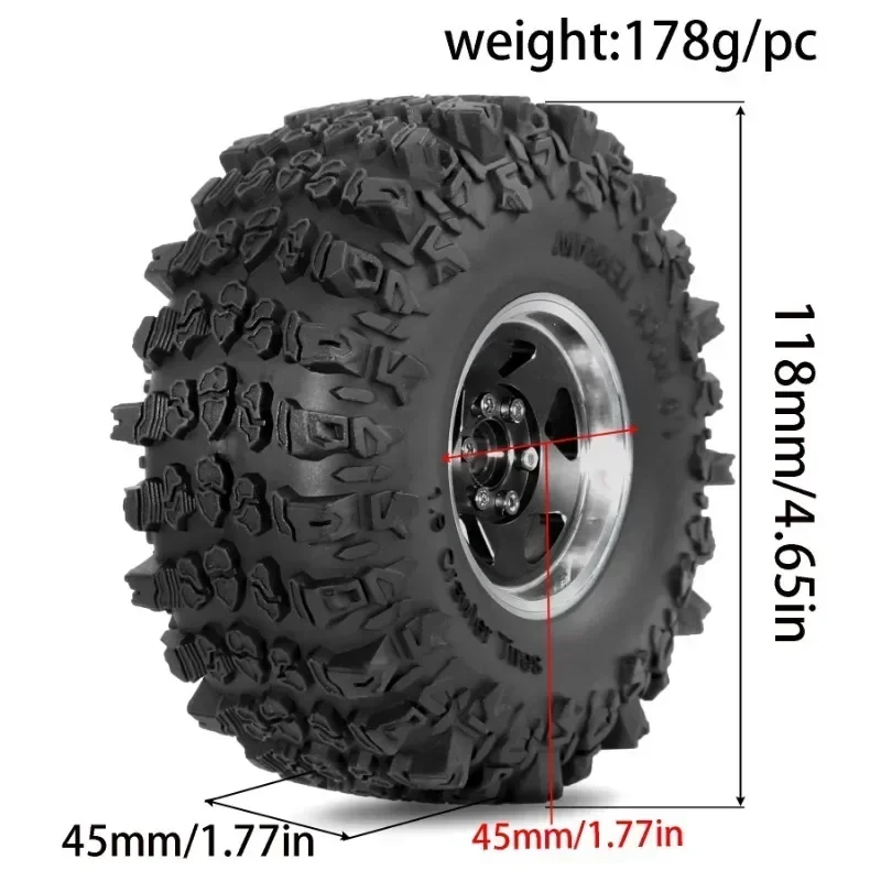 4 szt. metalowych felg z oponami o średnicy zewnętrznej 118 mm, 1,9 cala, do Axial SCX10 D90 Wraith 1/10 RC, części do samochodów terenowych typu crawler