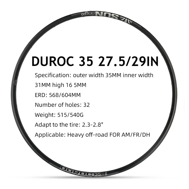 SUNRingle DUROC 30/35/40/50/SD37/SD42 Bicycle rim Aluminum alloy Mountain bike 29 27.5 inch 28/32 holes XC/AM/FR/DH Tubeless rim