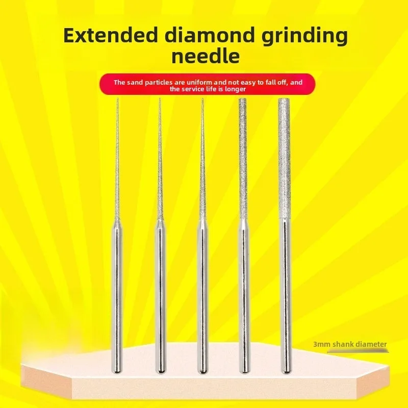 3mm Shank Extended Diamond Grinding Head / Diamond Abrasive Pin 30pcs Set For Jade Carving Drilling Polishing Fixing Needle
