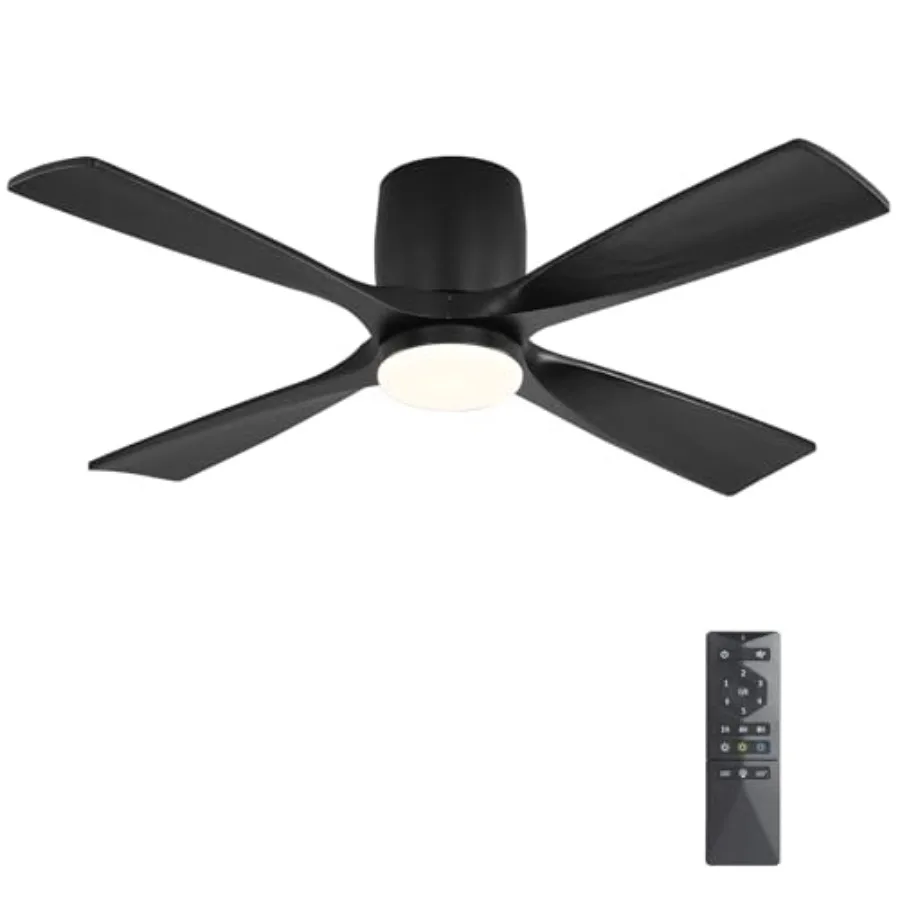 

Потолочный вентилятор 48 дюймов с подсветкой, современный, с пультом ДУ, 4 деревянные лопасти, бесшумный, 6 скоростей, DC-мотор