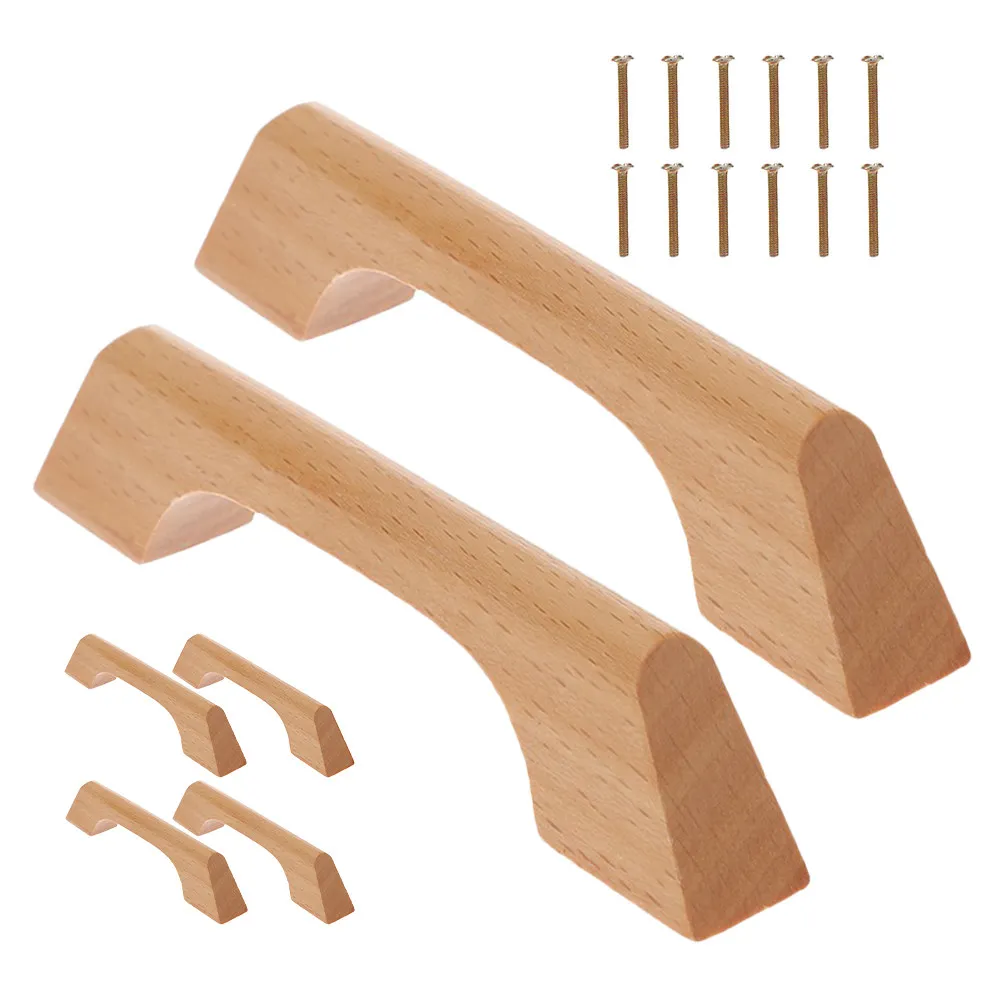 6Pcs Solid Wood Cabinet Handles Modern Minimalist Drawer Pulls Smooth Ergonomic Kitchen Wardrobe Furniture Accessories