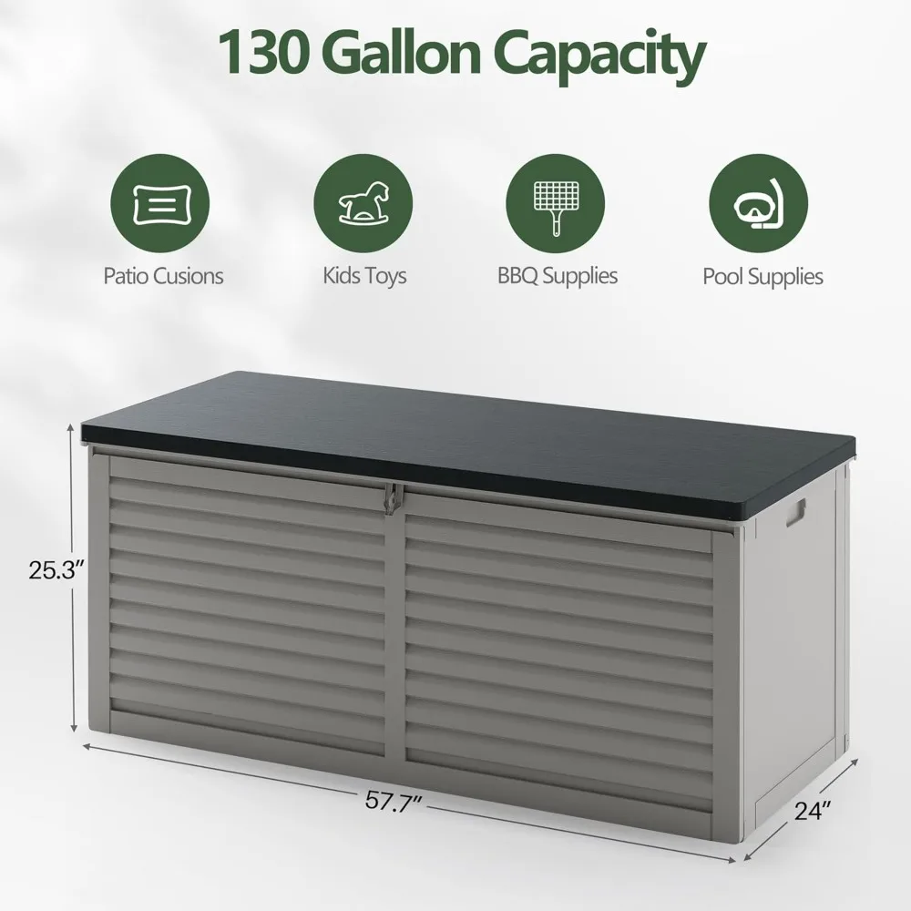 130 Gallon Outdoor Storage Deck Box Water-proof Resin Cabinet for Patio Cusions,Garden Tools,Pool Supplies