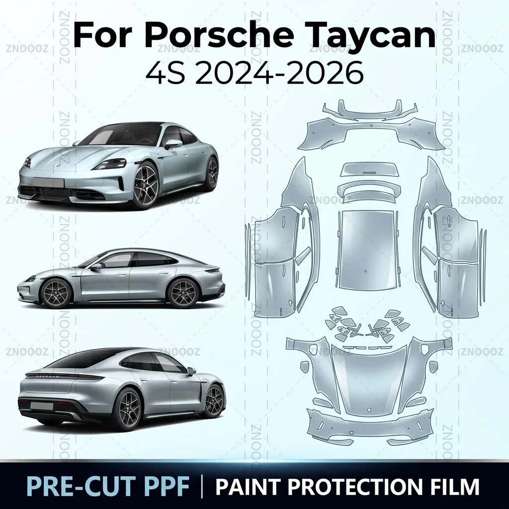 Für 2024-2026 Porsche Taycan 4S 8,5 Millionen Stück Vorgeschnittene PPF Lackschutzfolie Selbstheilende TPU Vollfahrzeug-Schutzfolie Glänzend Transparent Matt Schwarz
