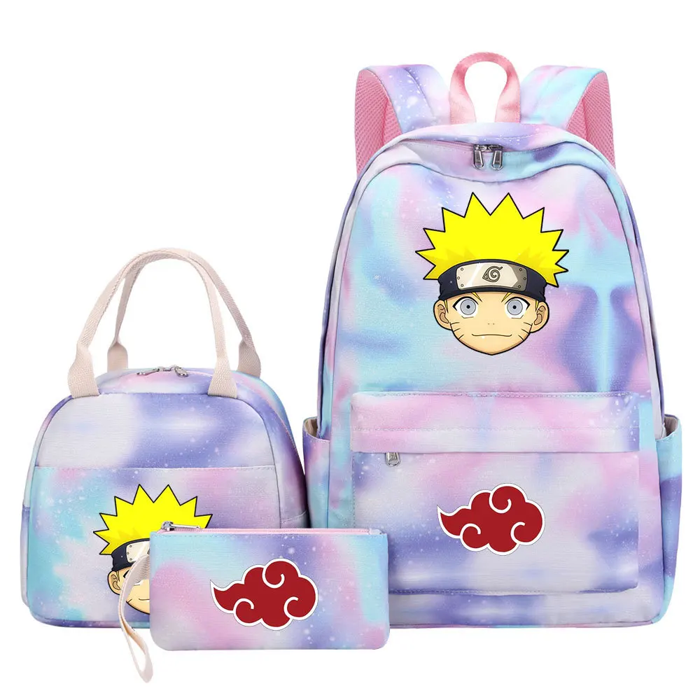 3 unids/set Uzumaki Naruto mochila bolsa de almuerzo estuche para lápices bolsa de ordenador mochila ligera mochila de viaje Casual regalos