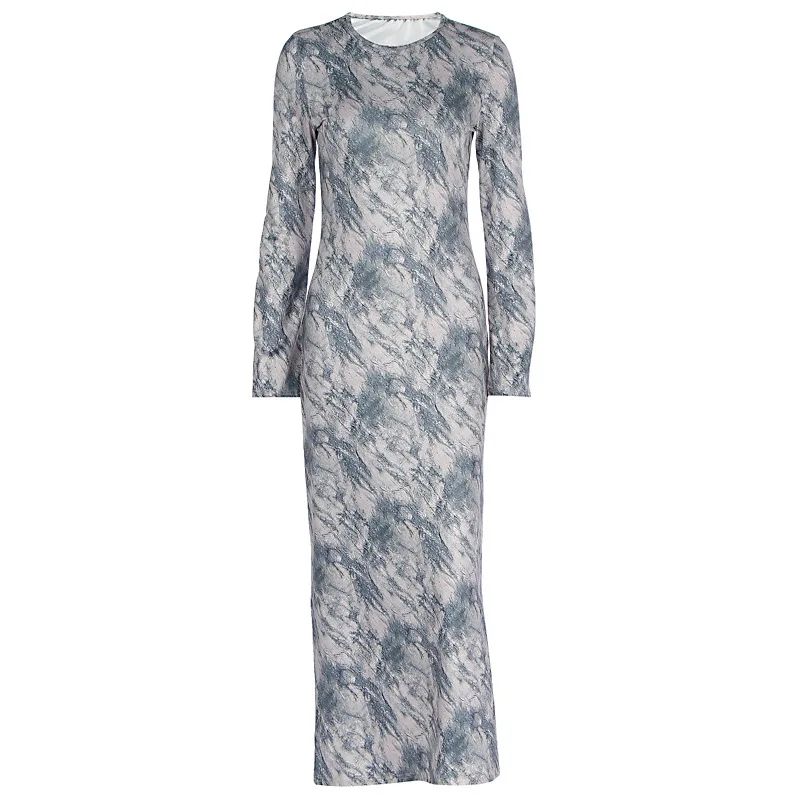 Robe longue imprimée Vintage pour femmes, coupe cintrée, manches évasées, col rond, Maxi, mode dame, tempérament, automne