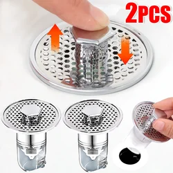 2pcs Washbasin Drain Stopper Pop-up Sink Filter Bathroom Stainless Steel Odor Proof Bouncing Core Hair Anti-blocking Strainer