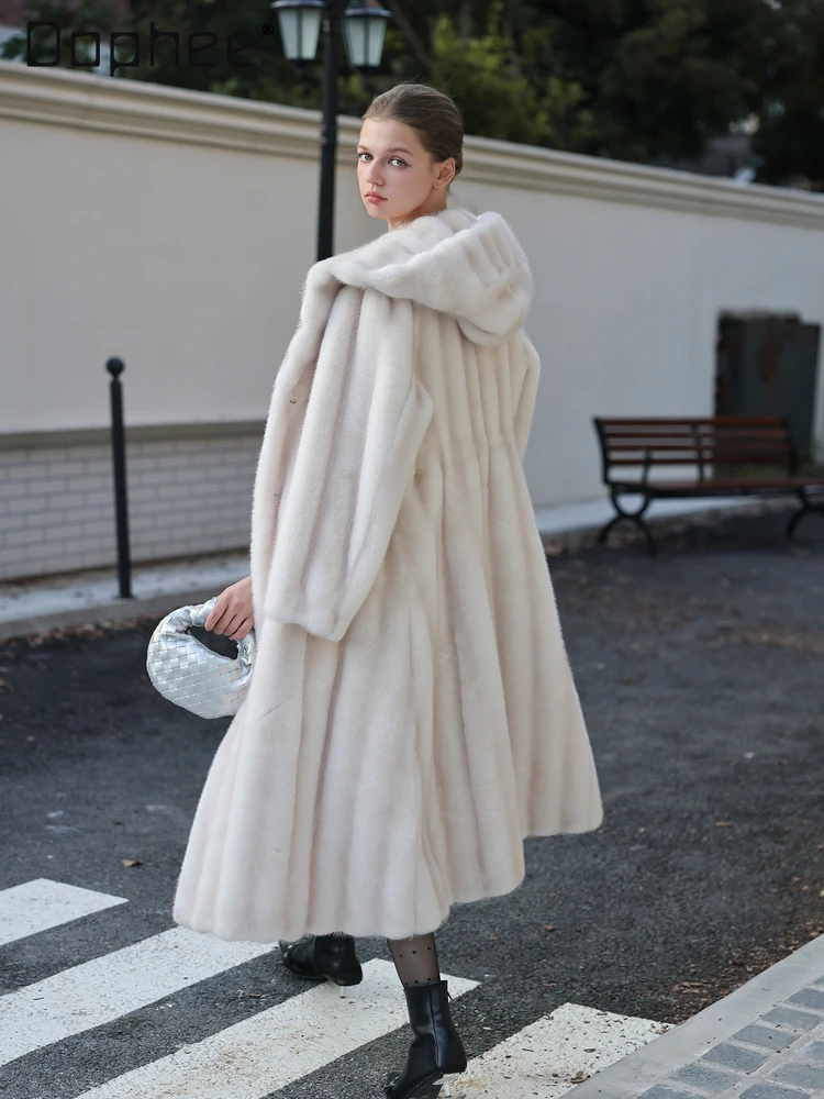 Elegante casaco de pele de vison longo engrossado high end veludo branco fino eco-friendly pele integrada casaco de inverno feminino