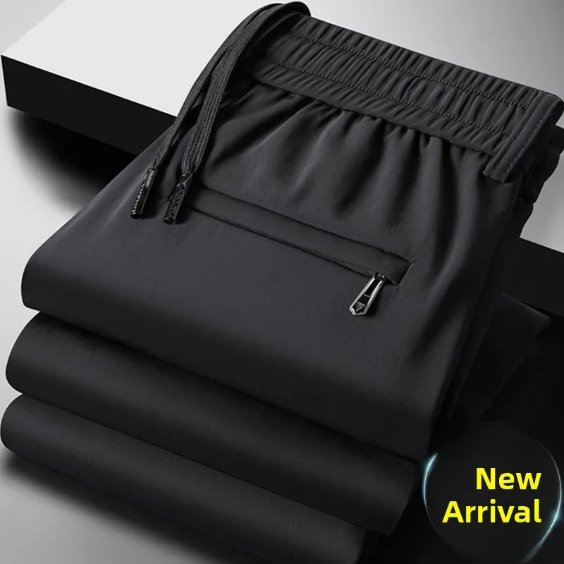 New 2025 Men's Ice Silk Sports Casual Pants Thin Loose Long Trousers for Work Summer Breathable Comfortable Straight Leg Pants