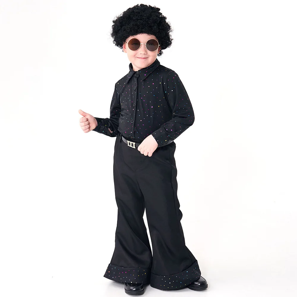 

Vintage Hippie Kids Performance Suit 70's Disco Sequined Singer Model Runway Show Costume Halloween Party Costumes for Children