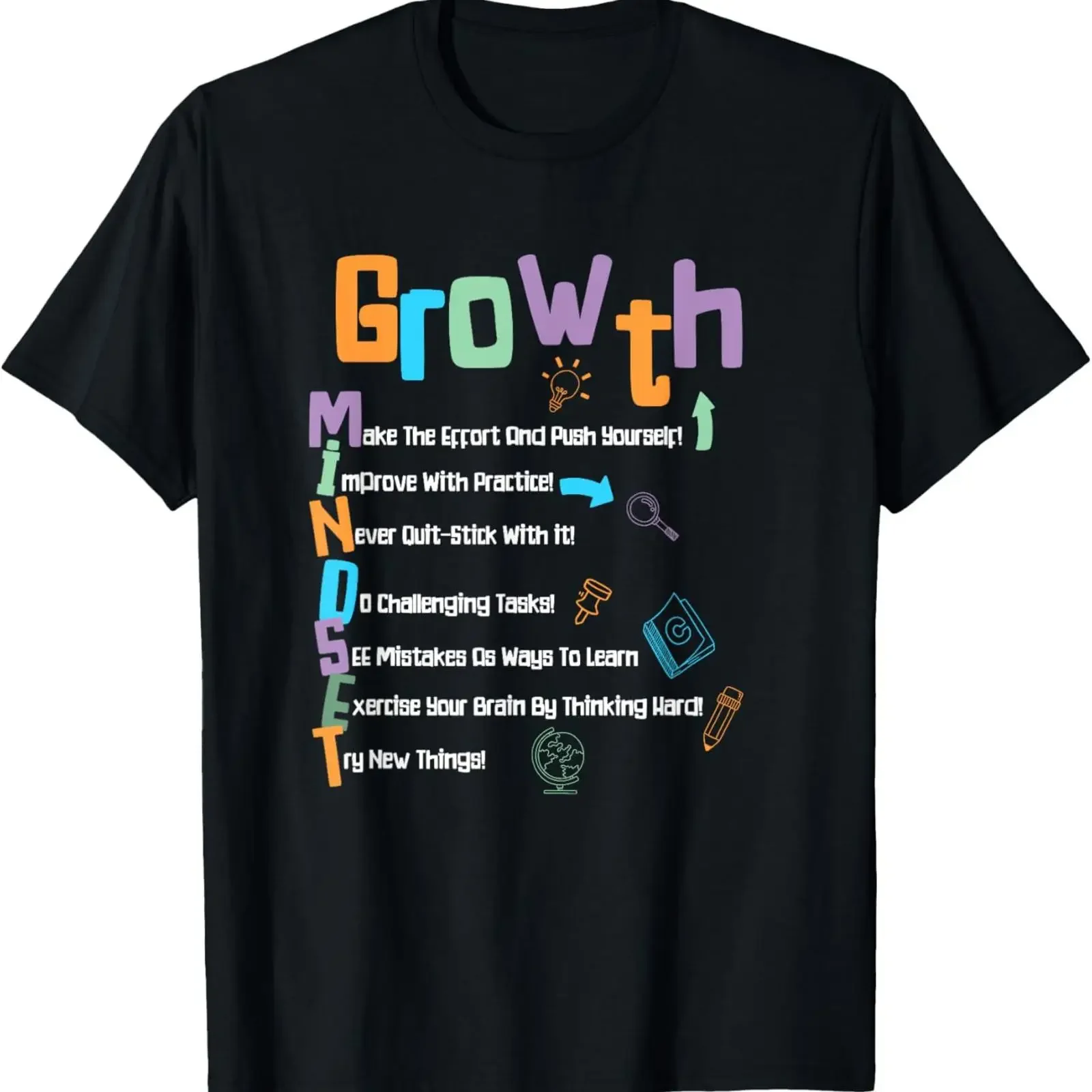 growth mindset positive saying Teacher T Shirt For Classroom vintage Washed Unisex Slightly fashion Top For Everyday Wear