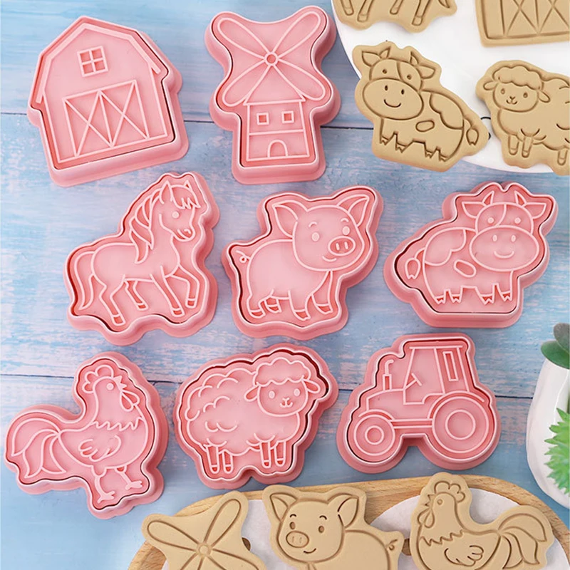 8pcs/set Farm Animals Cookie Cutters Horse Chicken Pig Sheep Cow Biscuit Mold Cookie Stamps Baking Mold DIY Kitchen Baking Tools