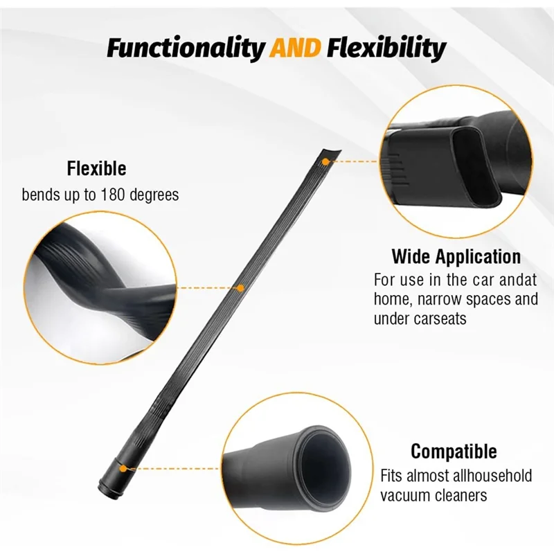 A02V-Universal 25" Long Flexible Crevice Tool With Removable Brush Head-Vacuum Attachment For All 1-1/4 In Or 1-3/8 Inch