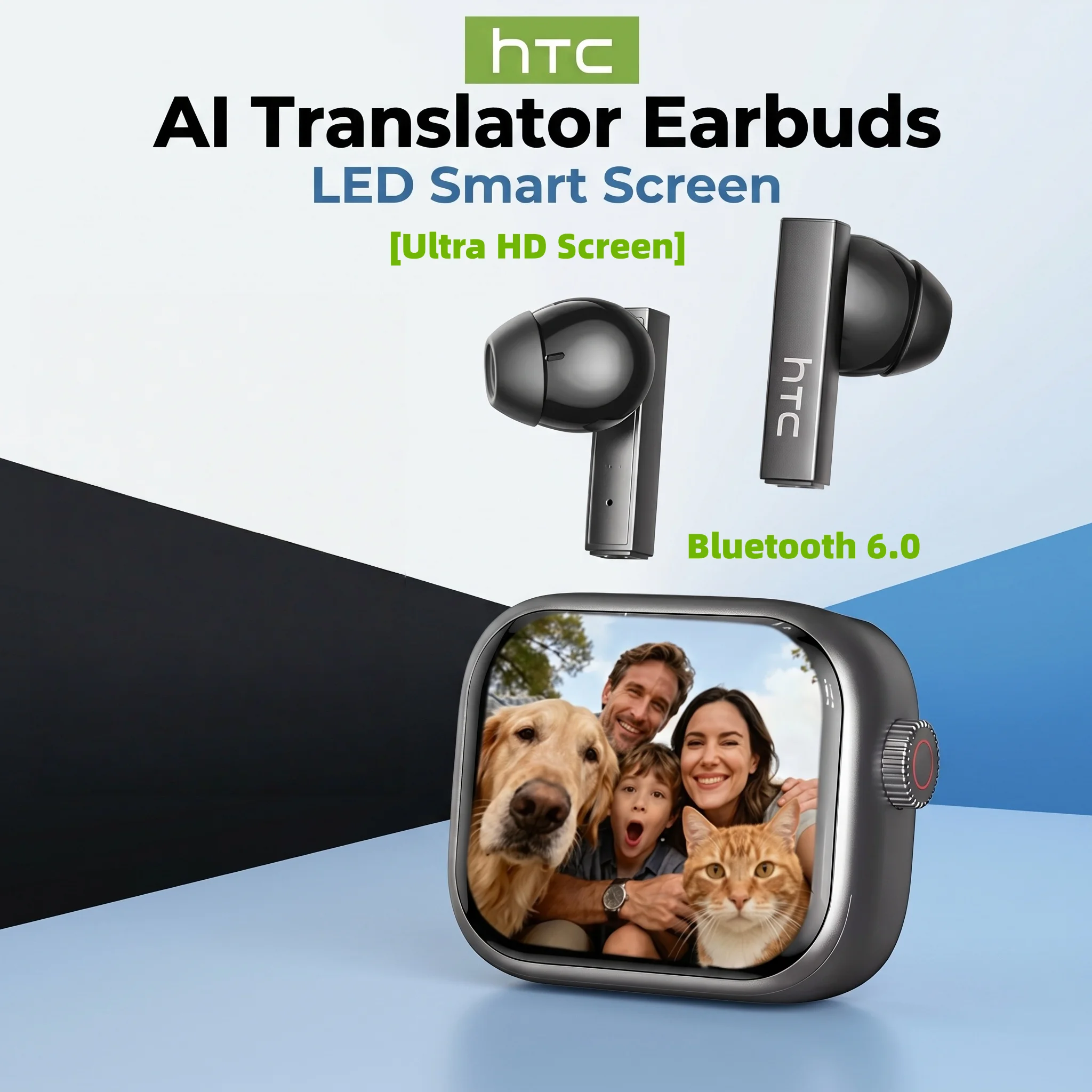 [Auriculares Inalámbricos Bluetooth HTC NE40 con Pantalla LED Ultra HD] Auriculares Deportivos Inalámbricos TWS con Traductor IA