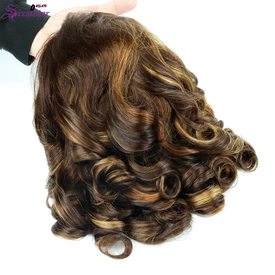 Honey Blonde Short Bob Wig Body Wave P4/27 100% Human Hair Highlight Brown Wavy 13x4 Transparent Lace Frontal Wigs 250% Density