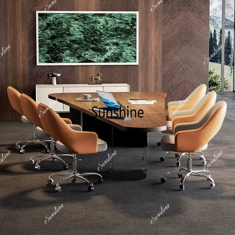 Solid wood special-shaped meeting long table business office reception negotiation tableTJ