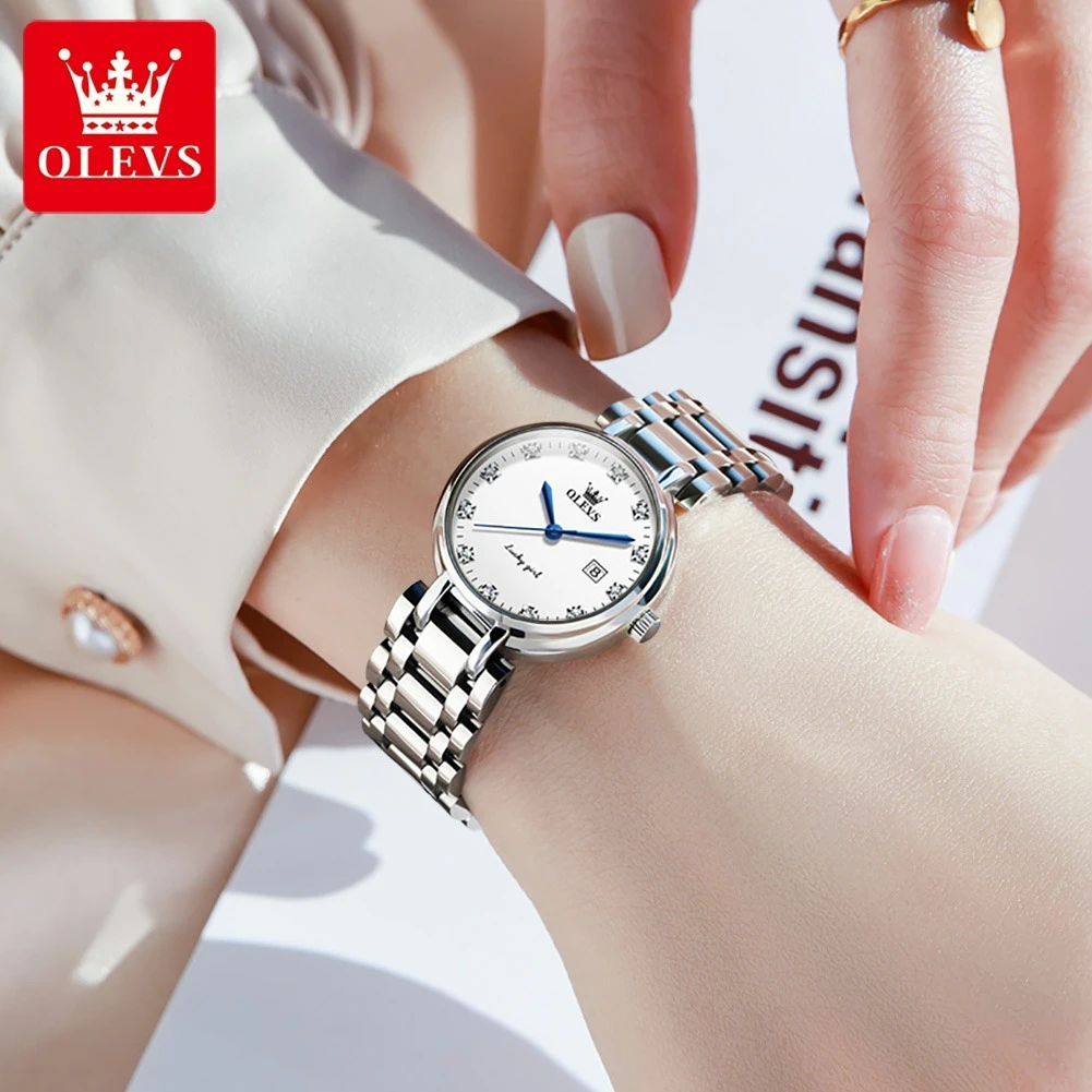 OLEVS 5575, модные кварцевые часы, подарок, ремешок для часов из нержавеющей стали, наручные часы с круглым циферблатом, календарь