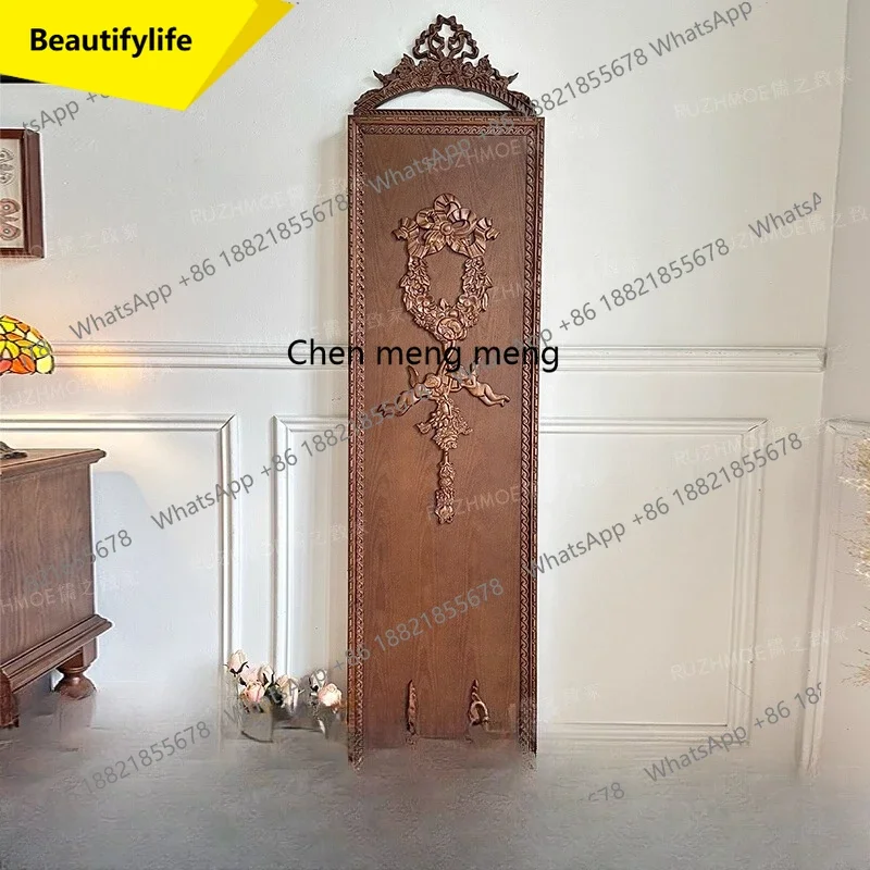 

Q181 Antique Mirror Solid Wood 70% off Layer Carved Full-Length Mirror Vintage Style Wall-Mounted Small Apartment Decorative Mir
