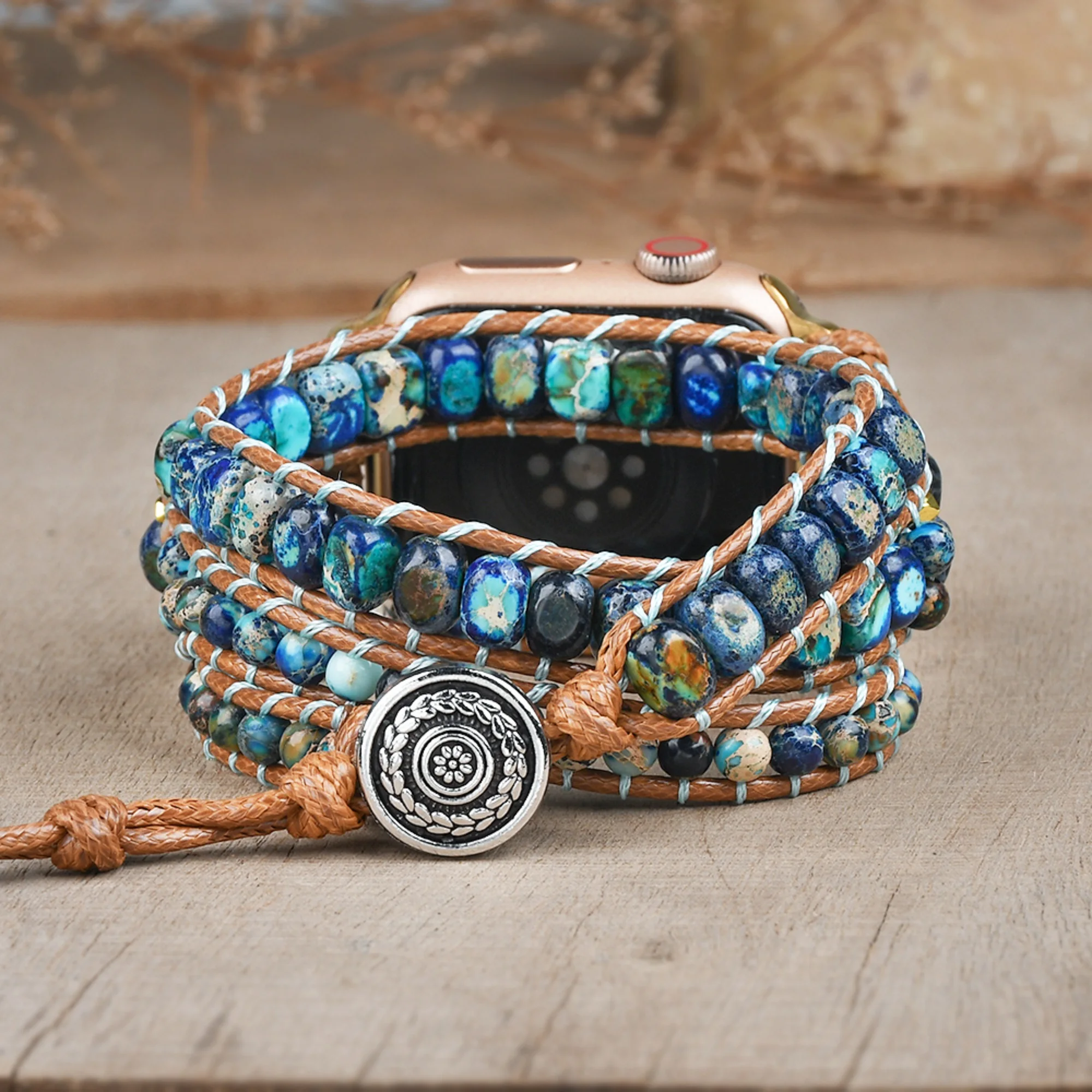 Bohemia Apple Watch Band Blue Imperial Jasper Bracelet Strap Handmade Watch Strap for Apple Watch 38-45mm