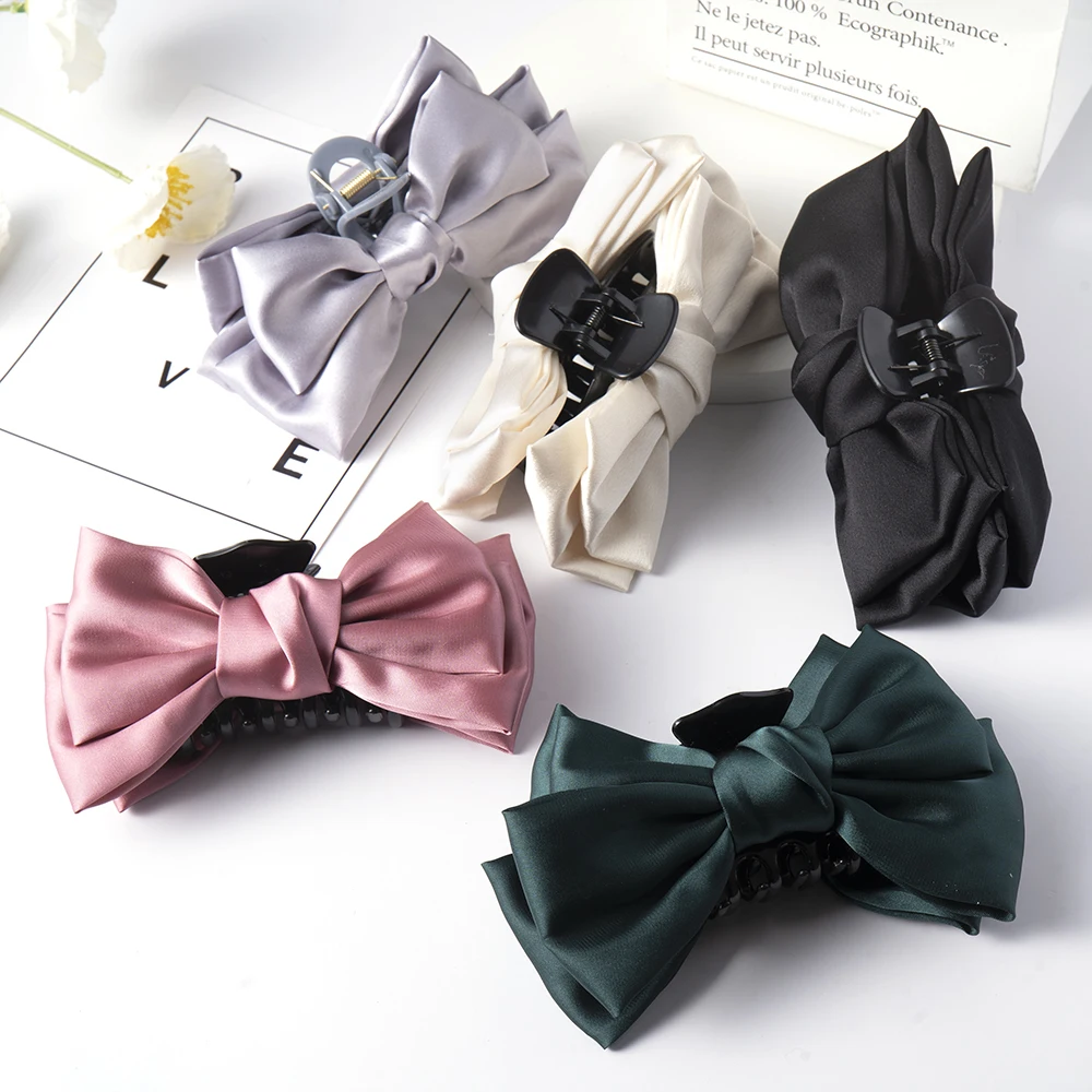 Korea Sweet Double Sided Big Bow Hair Claws Barrettes Women Bowknot Shark Hair Clip Clamp Girl Hairpin Headwear Hair Accessories