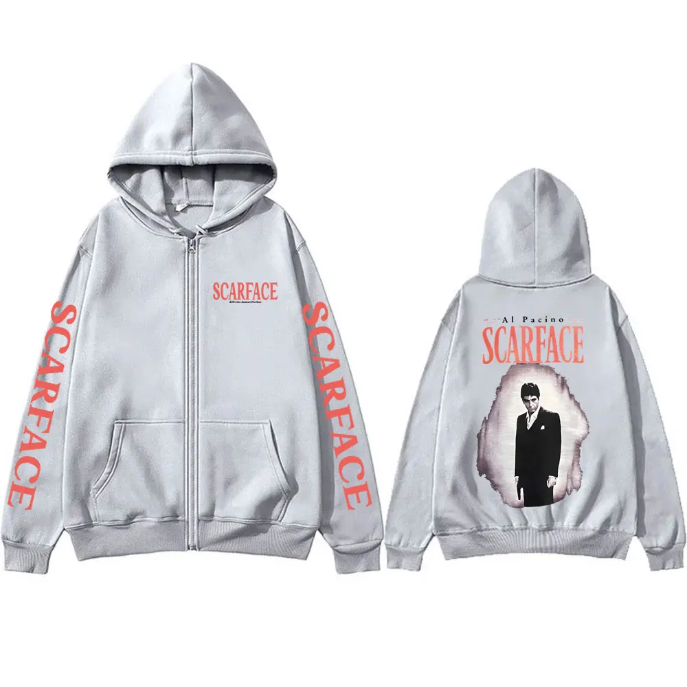 Vintage Movie Scarface Tony Montana Zipper Hoodie Al Pacino Men Women Fashion Oversized Zip Up Hoodies Male Casual Zip Up Jacket