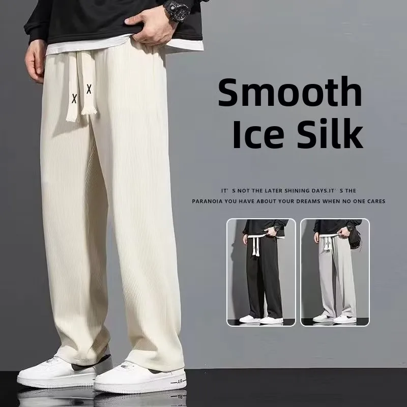 Plones de corte recto y pierna ancha de seda de hielo para hombre, plones largos deportivos a la moda para primavera ...