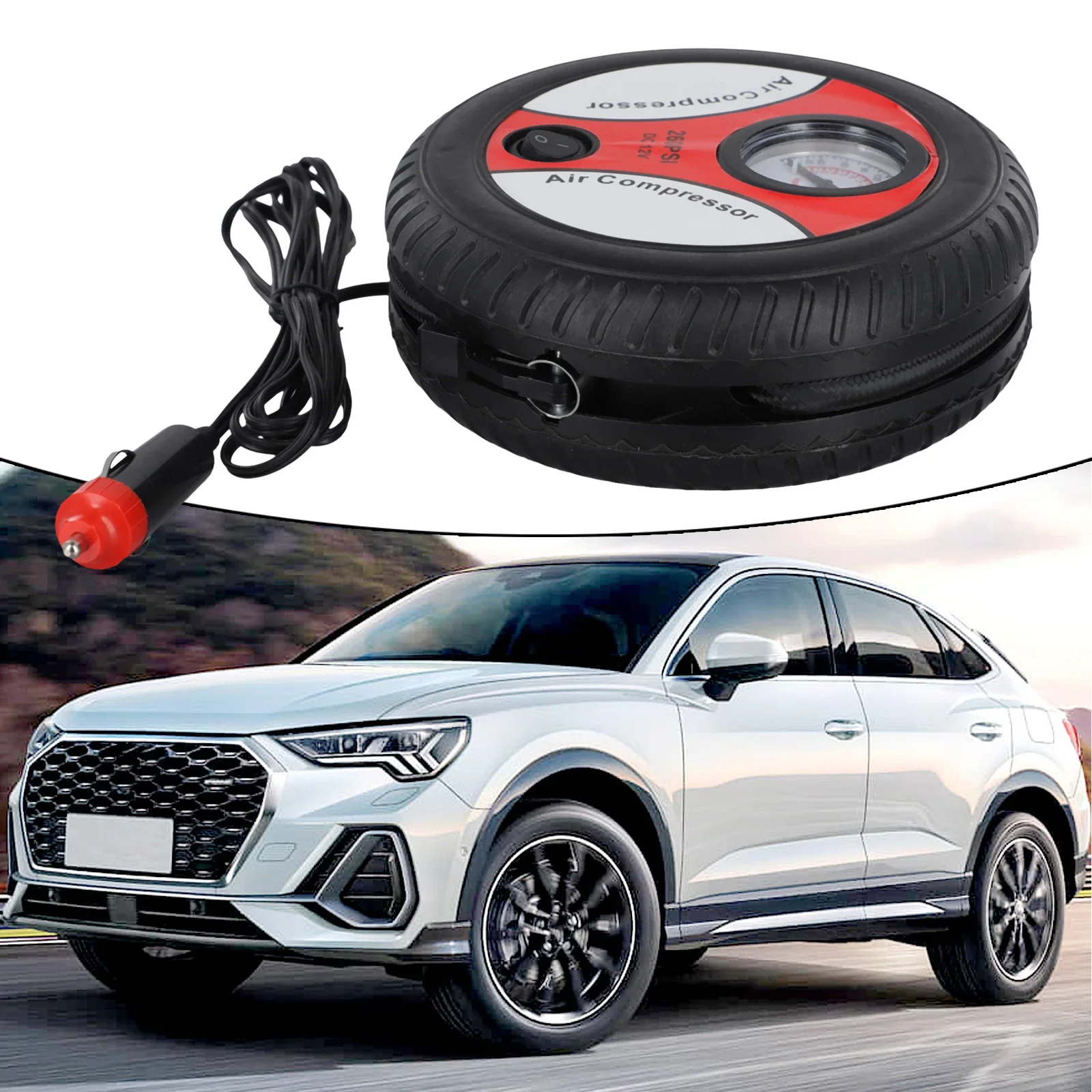Car Air Compressor 12V Portable Wheel 260psi Tyre Inflator Pump AutoTire Inflation Pumps For Tires Ball Round Shape