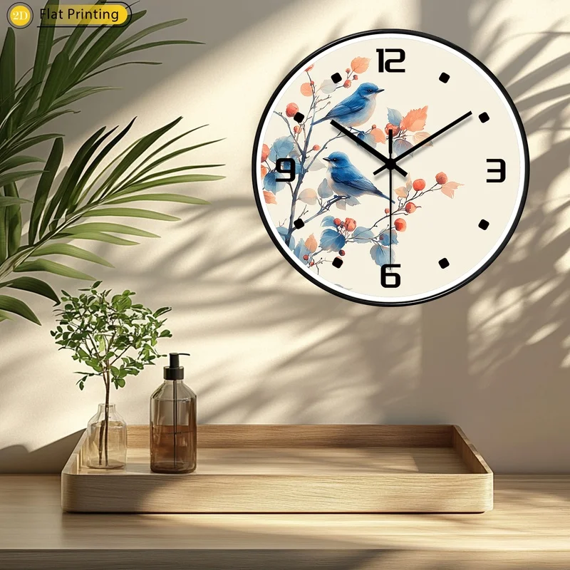 قطعة واحدة من الطيور الحديثة على فروع التوت ساعة حائط صامتة اختيار رائع لهدايا عيد الميلاد للعام الجديد