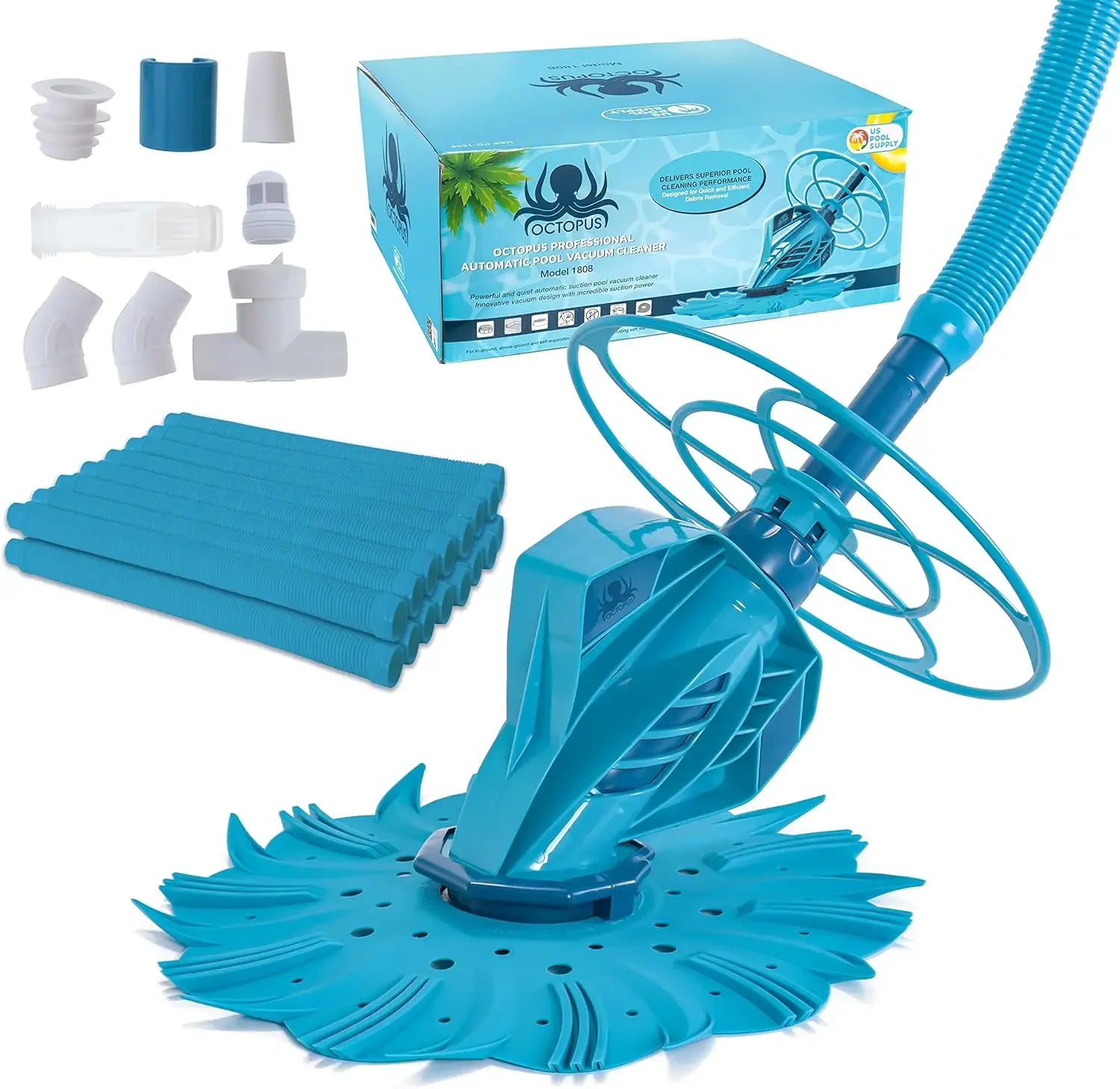 

Professional automatic pool vacuum cleaner and hose set - powerful suction - quiet cleaning side climbing sweeper