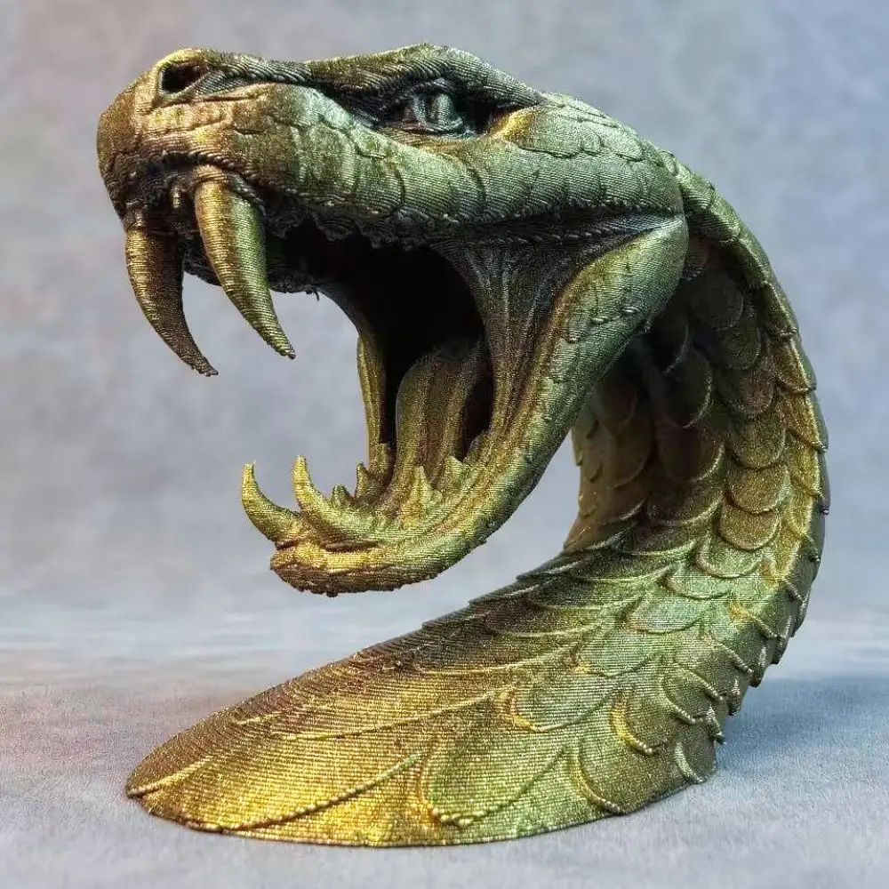 Artistic Snake Head Statue 3D Printed Ornament Creative Desk Decoration For Home Bar Shelf Office Space Decor