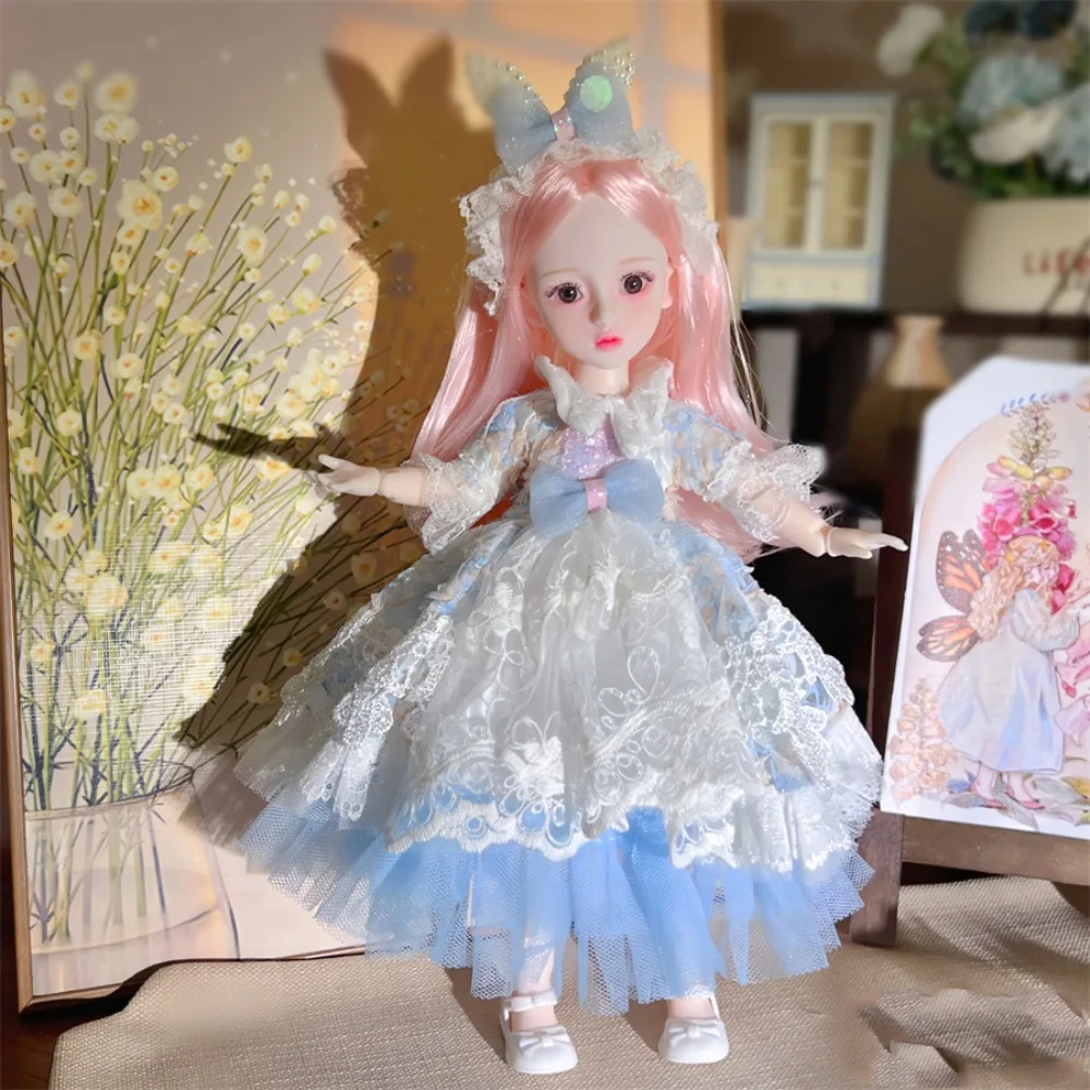 Rabbit Girl 30cm BJD Doll Toy Starry Blue Eyes Long Hair Girl's DIY Dress Up Toy Attractive Eyes Jointed Dolls