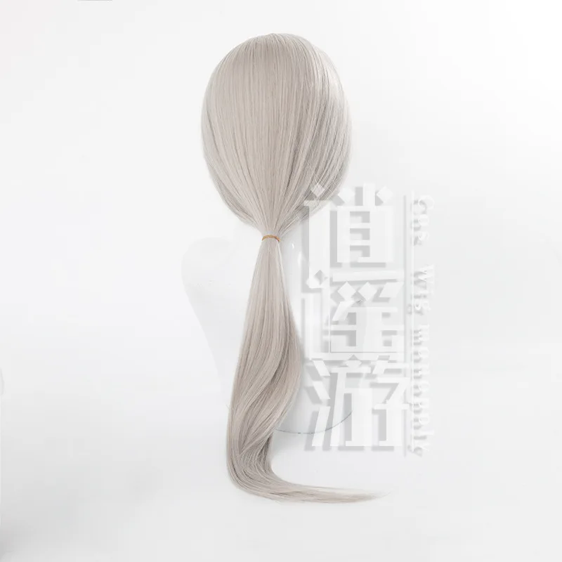 Peruka do cosplayu Chainsaw Man Quanxi, srebrnoszara, długi warkocz, prosty kucyk, prezent na Halloween