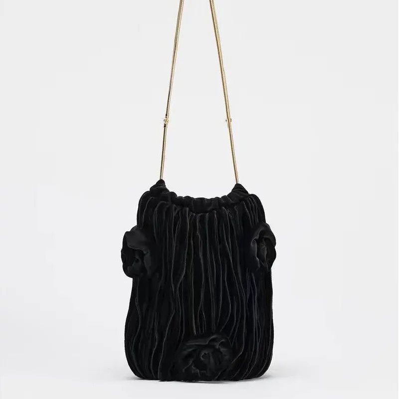 

New Women's Shoulder Bags Bucket Bag Elegant Velvet Handbag Tote Crossbody Bag with Golden Chain Shoulder Strap