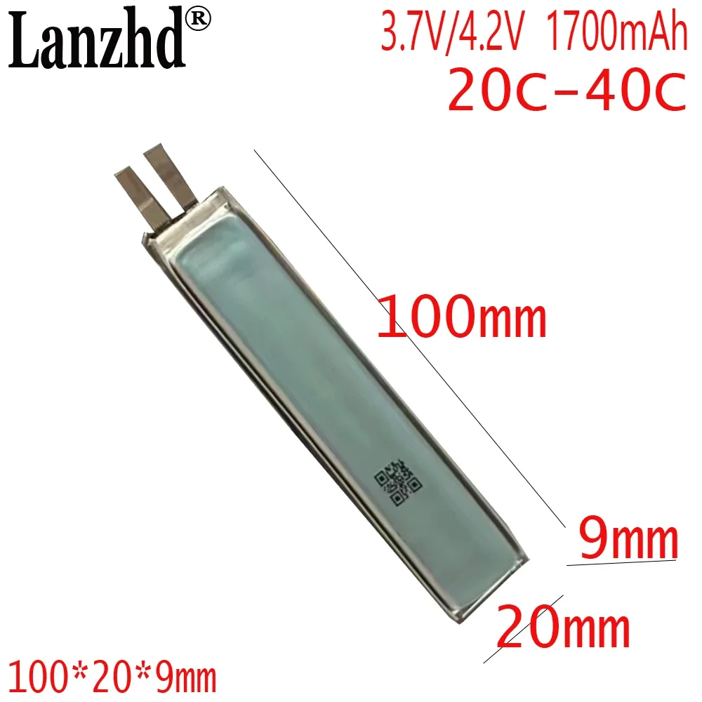 

3.7V Li po High Rate 20C Lithium Polymer 1700mAh Cell For Electronic guns toys Diy Pack Power Tools 100*20*9mm 9020100