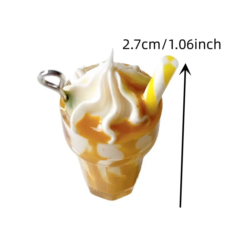 10PCS Simulated pearl milk tea cup keychain pendant, ice cream cup creative pendant, DIY resin accessories view 5