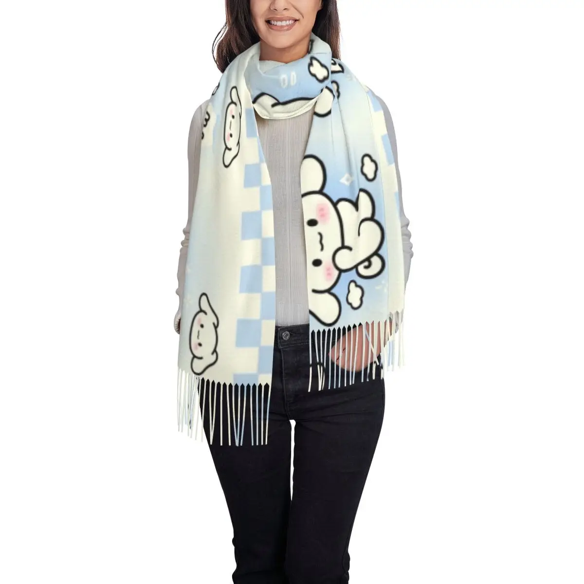 Custom Wallpaper Cute Scarf Wrap Women Long Winter Warm Tassel Shawl Unisex Cinnamoroll Scarves