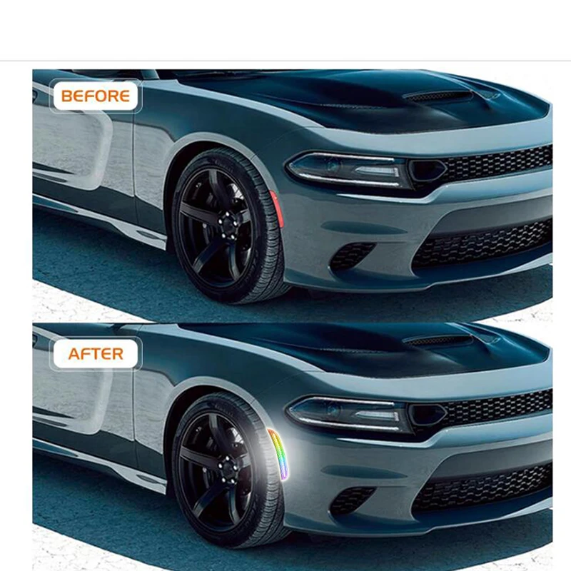RGB LED Side Marker Lights for Dodge Charger 2015-2023, Smoked Lens Front&Rear Bumper Turn Signal Lamp Assembly Kit Accessories view 2