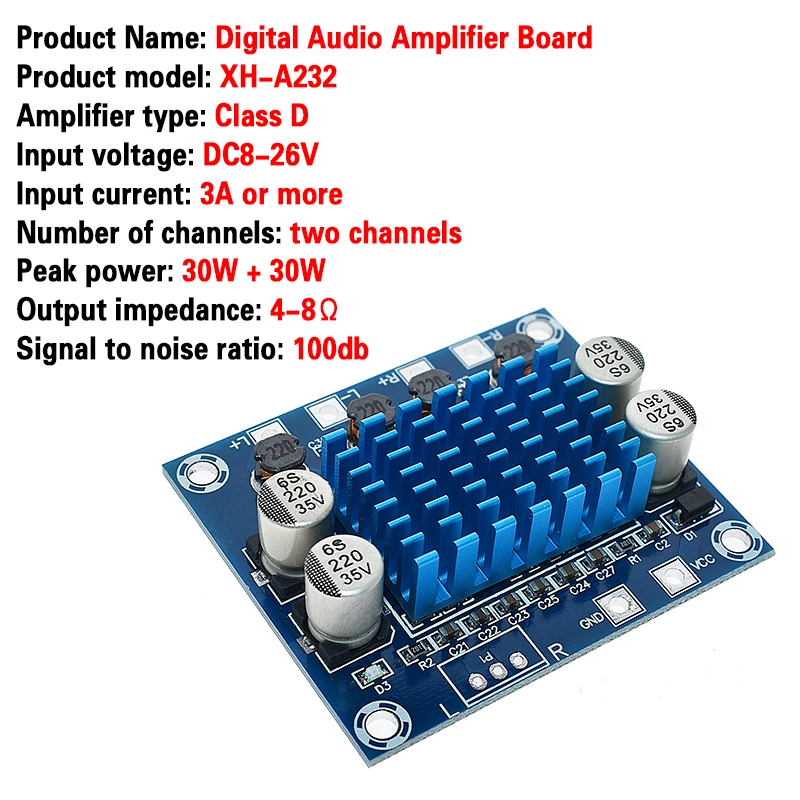 official TPA3110 XH-A232 30W+30W 2.0 Channel Digital Stereo Audio Power Amplifier Board DC 8-26V 3A C6-001